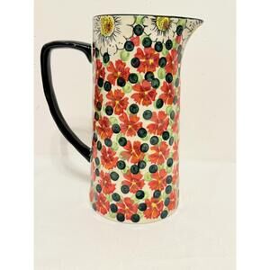 Floral Multi Colored Tall Ceramic Black Handle U Only Blueberry Pitcher